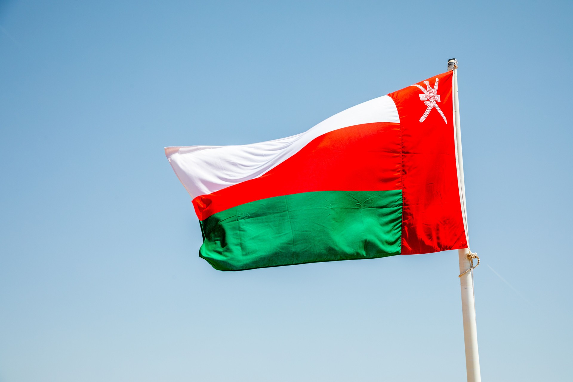 Omani flag waving in the wind, Jabrin, Bahla, sultanate Oman